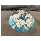 Joe Rice Glass Art White Flower Paperweight