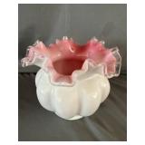 Fenton Glass Pink Ruffled Silver Crest Melon Vase