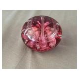 Prestige Art Glass Etched Red/Pink Paperweight
