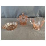Pink Depression Glass Creamer, Sugar Bowl & Old