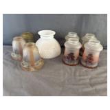 (6) Hand Painted Glass Lamp Shades & (1) Milk