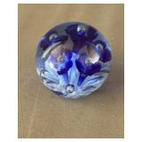 Joe Rice Art Glass Blue Floral Paperweight