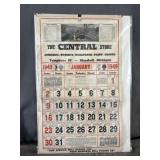 1949 The Central Store Calendar Marshall,Mi