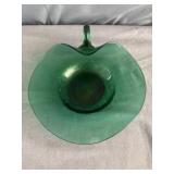 Green Crackle Glass Heart Shaped Candy Dish