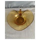 Amber Crackle Glass Heart Shaped Candy Dish