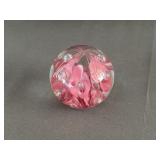 Joe St. Clair Art Glass Pink Floral Etched