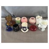 Glass Toothpick Holders and Blue Glass Bird