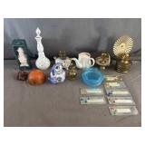 brass miniature oil lamp, teapots, Glass Name