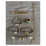 12k GF Glasses & Pen, 14k GF Ring & Necklace, (3)