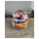 Joe Rice Art Glass Egg Shaped Etched Paperweight