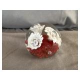 Bart Zimmerman Art Glass White Floral Paperweight