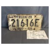 1960's Indiana License Plate & Registration