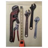 Pipe wrench, 3 crescent wrench, small channel