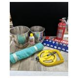 Stainless steel buckets, keys 100-ft Sears tape