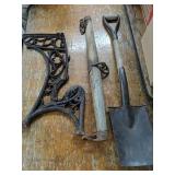 Shovel, horse hames, Cast iron school desk end