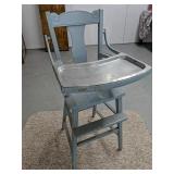 Antique wood high chair with a aluminum