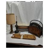 Lot of Lamps, wood and metal magazine rack, wood