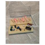 Metal small livestock, tools and workers for