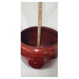 Large covered red jar 
15" wide 
11.5" tall