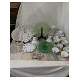 Dish set, green depression glass, Coffee cups,