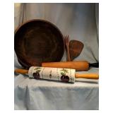 Vintage Wood carved bowl and rolling pins