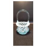 Blue and White Fenton Glass Basket 
8" tall