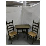 Drop leaf Green wood table 
With 2 chairs
This