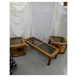 3 pc Wood glass top coffee, and 2 side tables