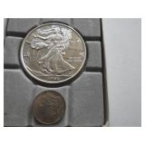 1986 1 pound silver, Walking Liberty American Eagle in box