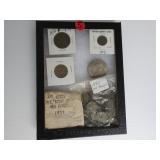 Lot 5, Group misc old coins, 1873 seated dime - 1832 coin- bag of 1943 steel war pennies