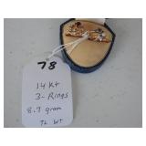 78,   3,  14kt rings,  8.7 gr tl/wt