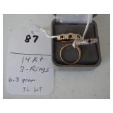 87,   3,  14kt rings,  6.3 gr  tl/wt