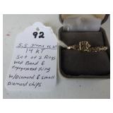 92,   14kt wed band & engagement ring, w/diamond & small chips, 5.5 gr tl/wt