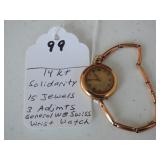 99,   14kt Solitary wrist watch, General WC Swiss, 15 Jewels, 3 Adjmts