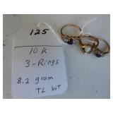 125,   3,  10kt rings,  8.2 gr  tl/wt