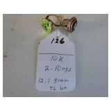 126,   2,  10kt rings, 12.1 gr  tl/wt