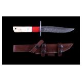 CFK Damascus Camel Knife w/ Leather Scabbard