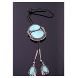 Early Old Pawn Navajo Fox Turquoise Bolo Tie