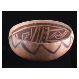 Mimbres White-On-Black Painted Pottery Vessel Bowl
