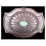 Signed Navajo Royston Turquoise Silver Belt Buckle