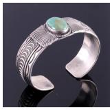 Navajo Signed Sterling Silver Turquoise Cuff