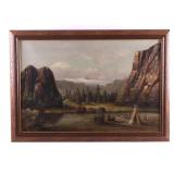 Original Oil on Canvas Indian Camp Painting