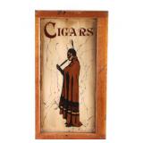 Antique Reverse Painted Glass Cigar Sign
