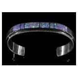 Fran Yazzie Navajo Inlaid Pink Opal Sterling Cuff