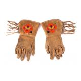 Montana Crow Floral Beaded Gauntlet Gloves c. 1930
