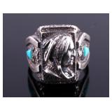 Navajo Sterling Silver Turquoise Indian Head Ring
