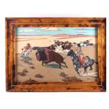 Rustic Framed Original Buffalo Hunt Painting