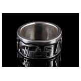 Signed Navajo Carved Sterling Silver Ring