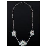 Navajo Sterling Silver Mosaic Sunface Necklace