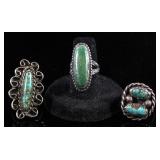 Set of 3 Navajo Turquoise & Silver Old Pawn Rings